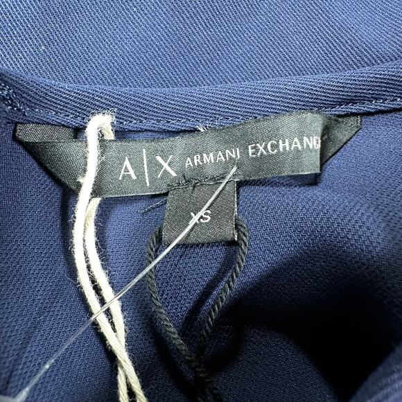 AX Armani Exchange Asymmetrical Rhinestone Top Navy Women's Size XS NWOT FLAW - Picture 3 of 11